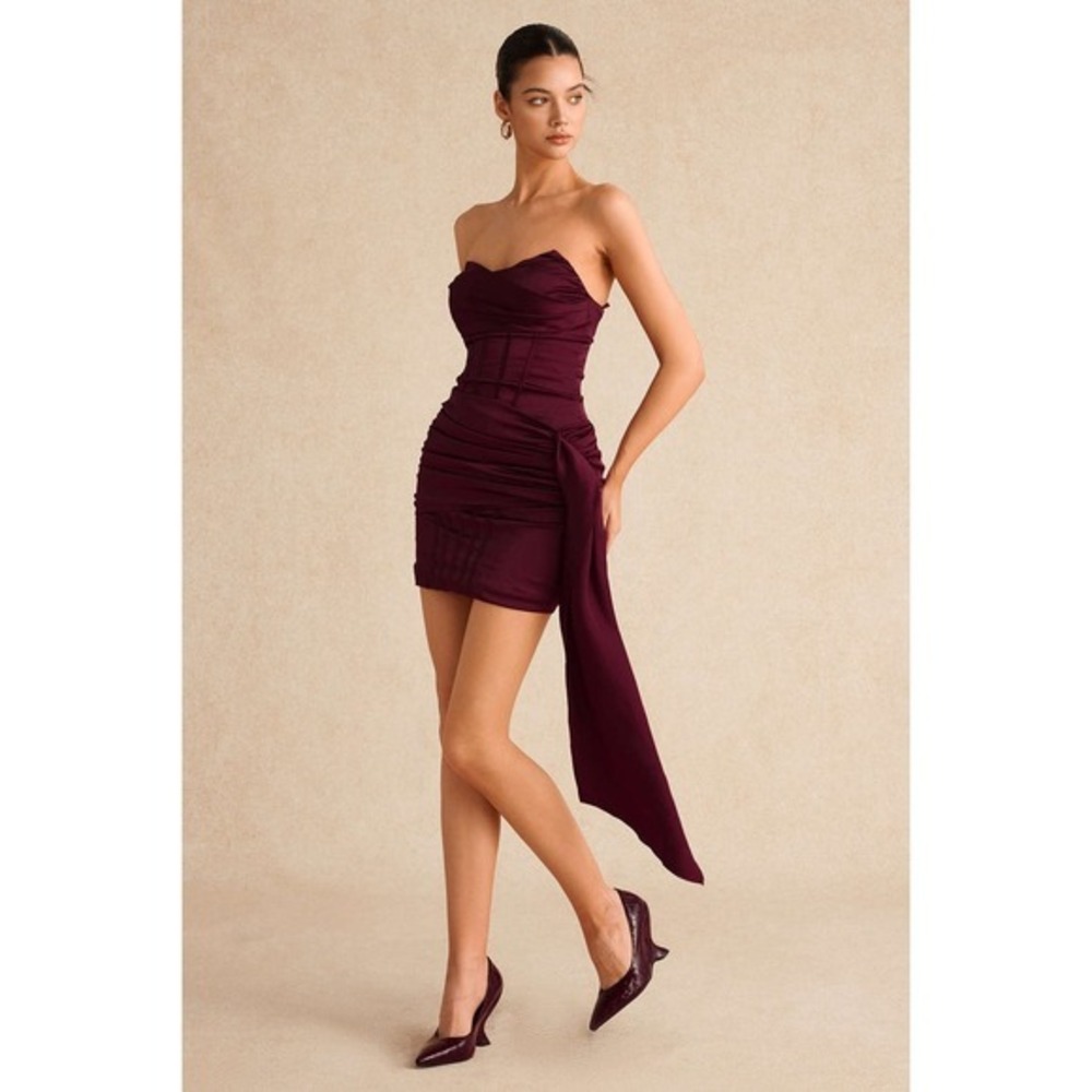 Micas Satin Asymmetrical Sleeveless Mini Dress BURGUNDY size M